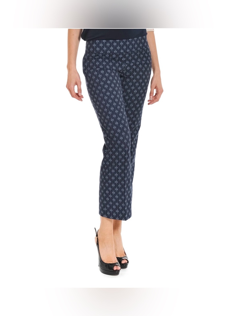 Tory Burch Oliana Pant Navy Logo Pinstripe Side Zip Cropped Pants Size 2 New